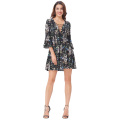 Kate Kasin Sexy Women&#39;s Floral Pattern 3/4 Robe à encolure profonde V-Neck Mini-robe KK000664-1